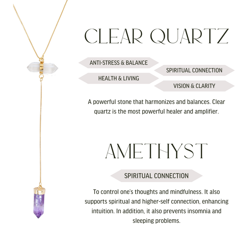 Amethyst and Clear Quartz - All Flow Necklace - Gold Plated