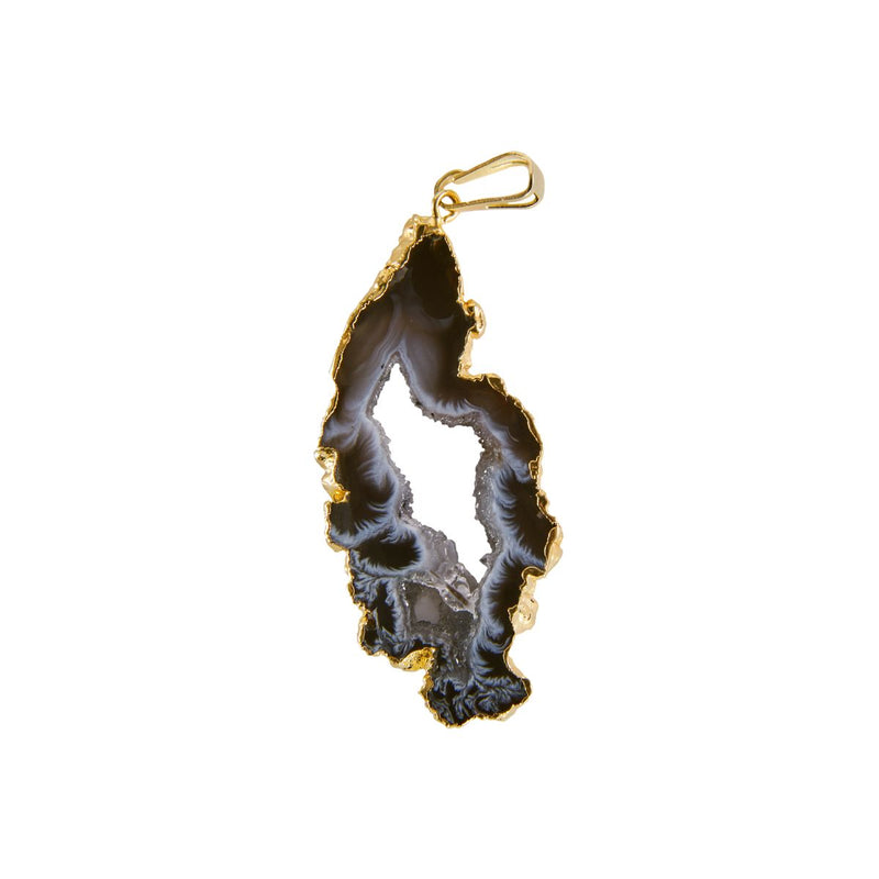 Brown and Black Agate - Gold Plated Pendant