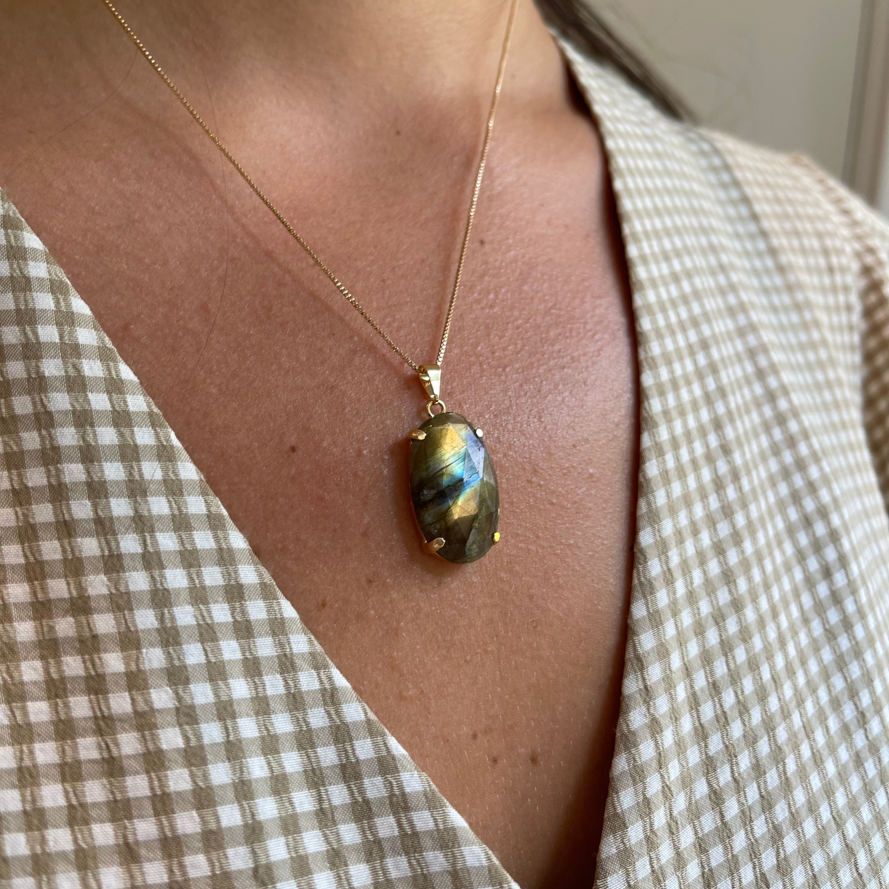 Medium Labradorite Pendant - Gold Plated