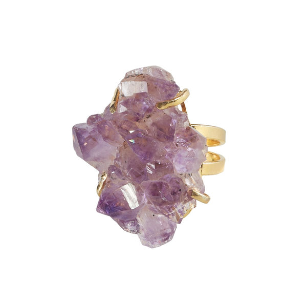 Big Geode Amethyst Ring - 18k Gold Plated