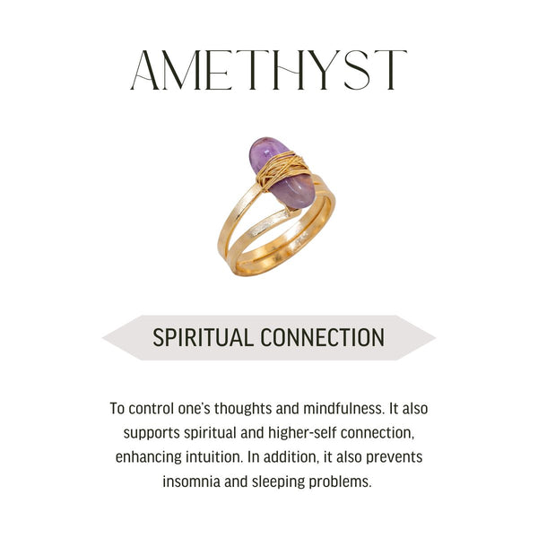 Amethyst - Wrapped Raw Ring - Adjustable - Gold Plated