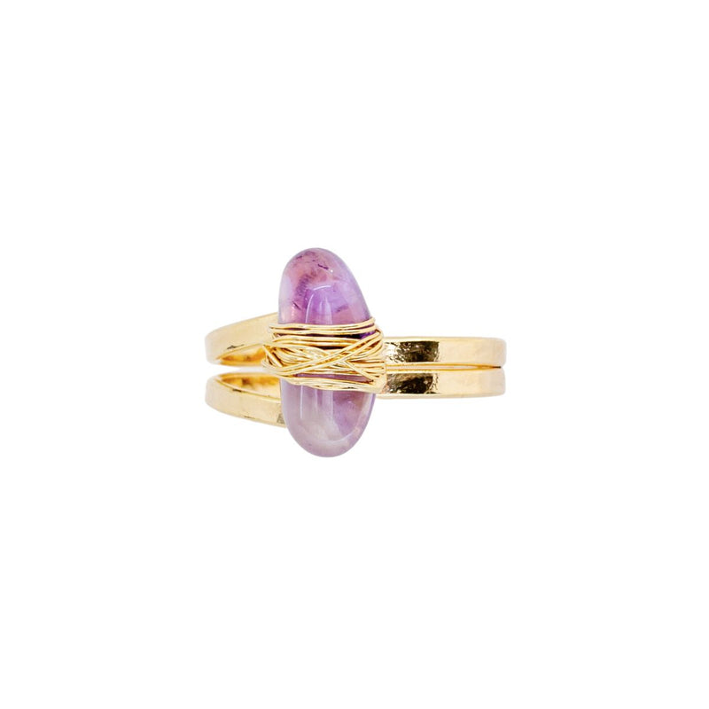 Amethyst - Wrapped Raw Ring - Adjustable - Gold Plated