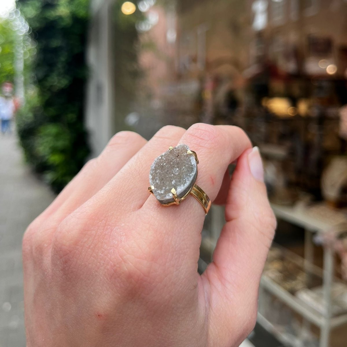 Amethyst - Leaf Druzy Ring - 18k Gold Plated