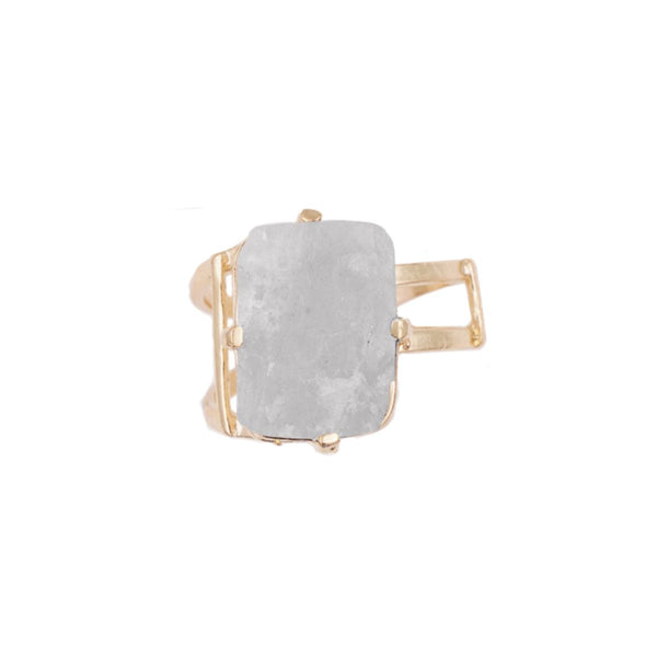 Aquamarine Ring - Love Is In The Air - Square Ring - Gold Plated