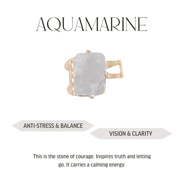 Aquamarine Ring - Love Is In The Air - Square Ring - Gold Plated