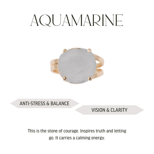 Aquamarine - Love Is In The Air - Round Ring - Gold Plated