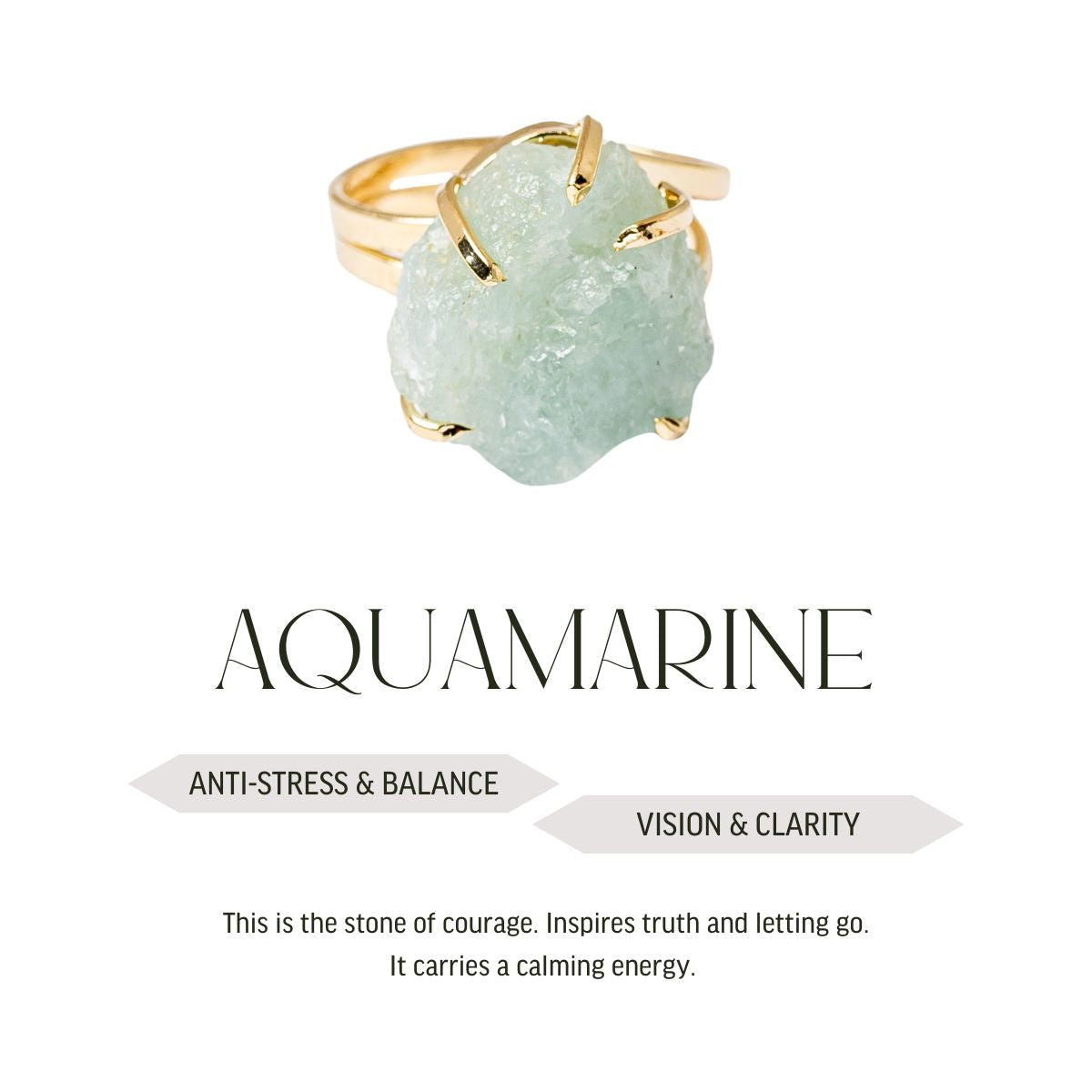 Big Aquamarine - Lollipop Ring - 18K Gold Plated