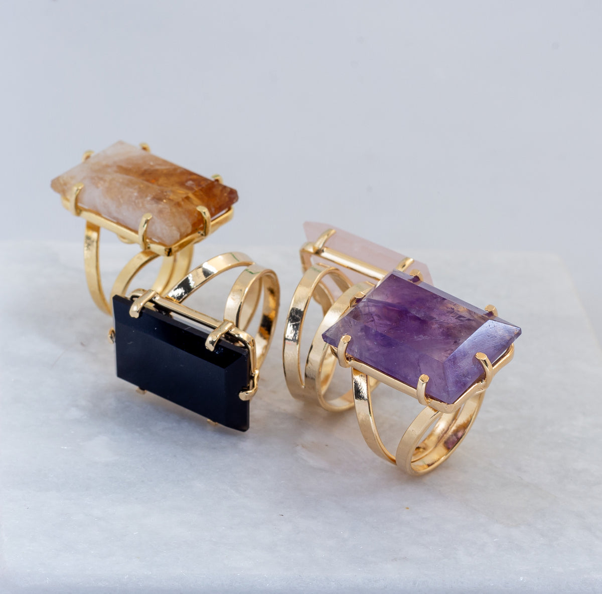 Rectangular Stone Set Rings Rectangular Crystal Ring in Various Stones | BYARTCrystals