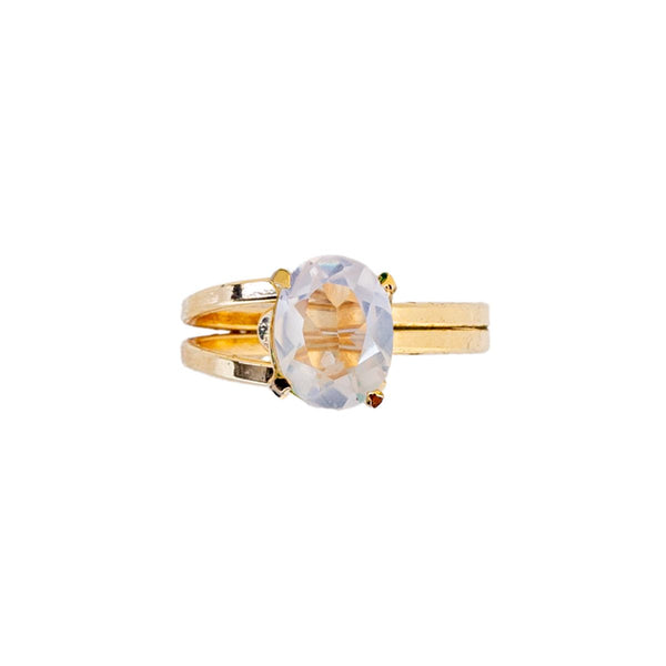Ring verstelbaar Helder Kwarts diamantgeslepen steen, verguld (ovaal 5x7mm)