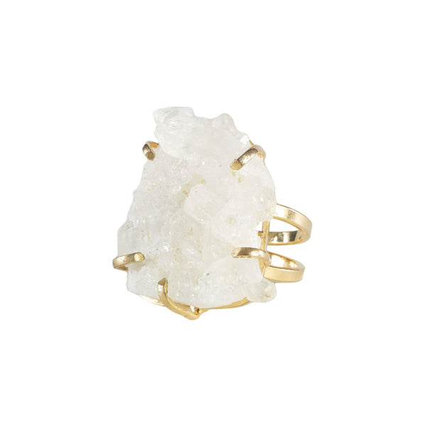 Clear Quartz - Heavenly Heaven - Raw Ring - Gold Plated