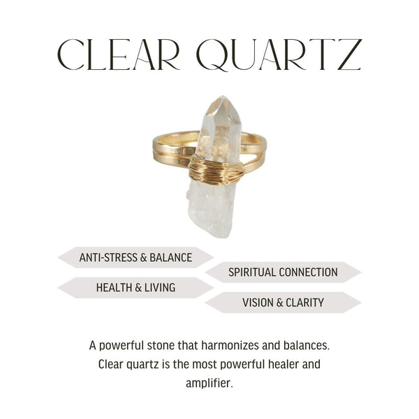Clear Quartz - Wrapped Raw Ring - Adjustable - Gold Plated