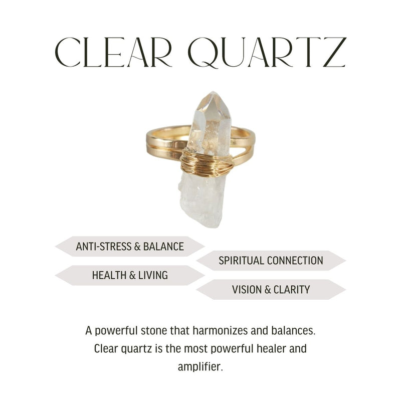 Clear Quartz - Wrapped Raw Ring - Adjustable - Gold Plated