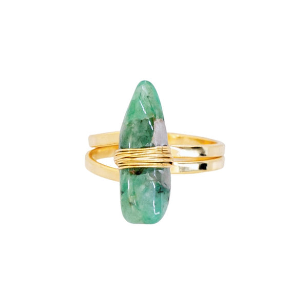 Raw Wrapped Emerald - Gold Plated Adjustable Ring