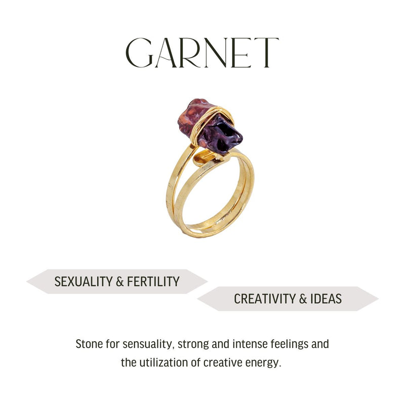 Adjustable Ring Garnet - 18k Gold Plated