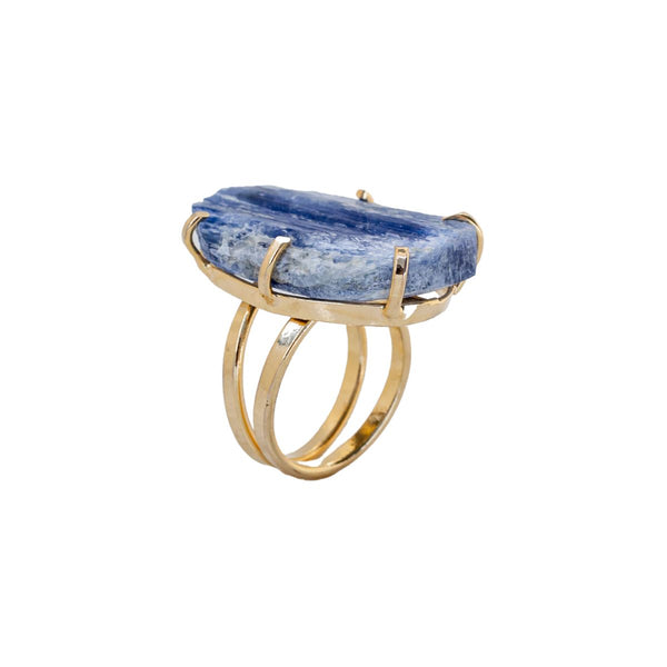 Big Oval Blue Kyanite Ring - 18k Gold Plated
