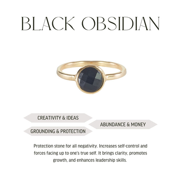 Black Obsidian Briolette Ring - 18k Gold Plated