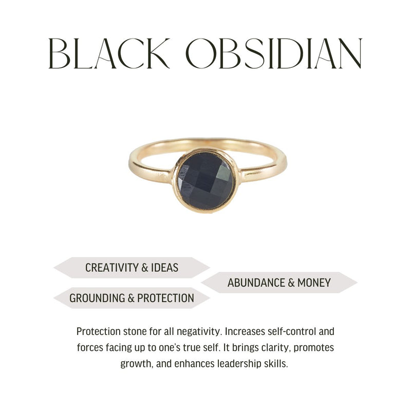 Black Obsidian Briolette Ring - 18k Gold Plated