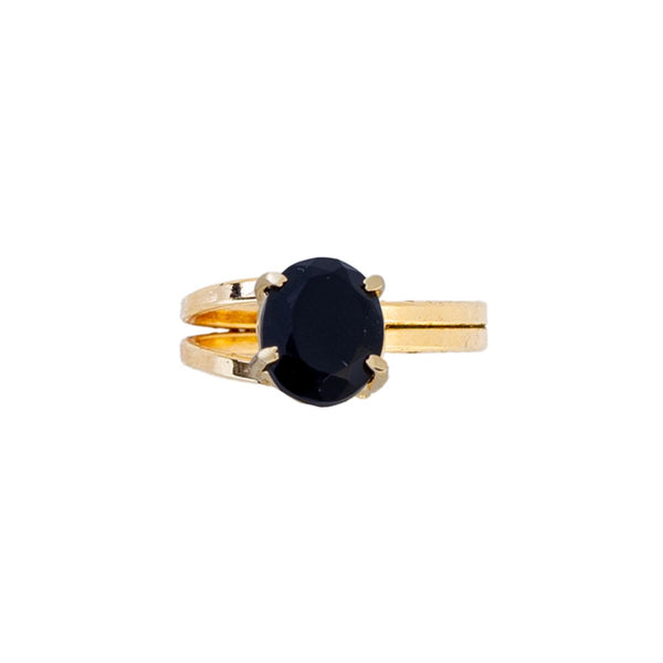 Ring verstelbaar Zwart Obsidiaan diamant geslepen steen, verguld (ovaal 5x7mm)