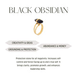 Adjustable Ring Obsidian - 18k Gold Plated