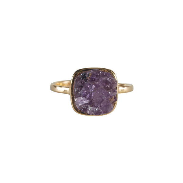 Raw Geode -  Amethyst Ring - Gold Plated - S