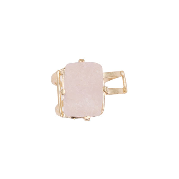 Rose Quartz - Love Is In The Air - Square Ring - Gold Plated
