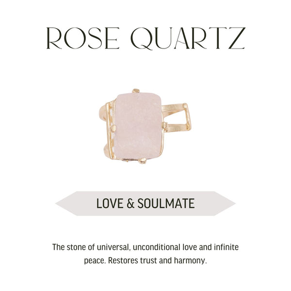 Rose Quartz - Love Is In The Air - Square Ring - Gold Plated