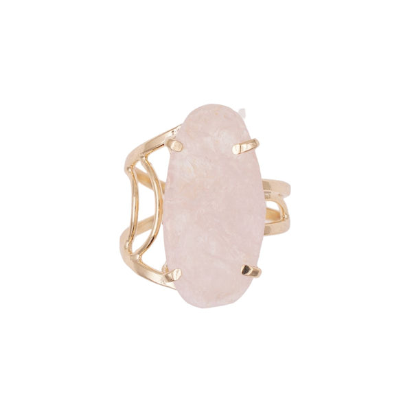 Rose Quartz - Love Is In The Air - Oval Ring - Gold Plated