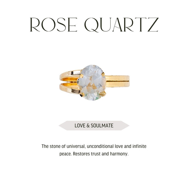 Rose Quartz Ring - Diamond Cut & 18k Gold Plated