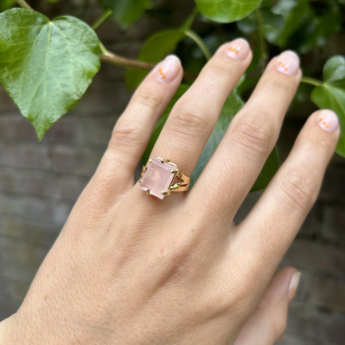 Rozenkwarts - Pinkring - 18k verguld