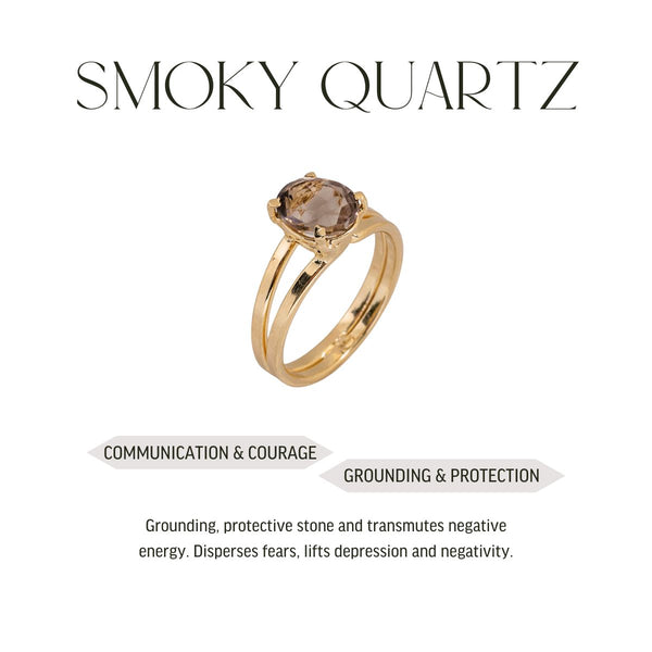 Smoky Quartz - Royal Ring - Adjustable - 18k Gold Plated