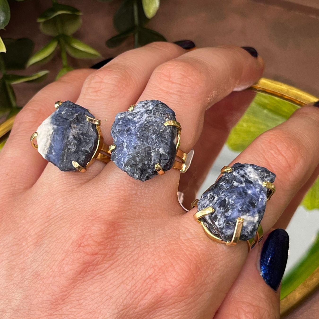Big Sodalite - Lollipop Ring - Gold Plated