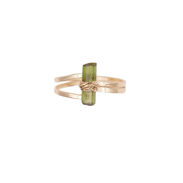 Green Tourmaline - Northern Lights Wrapped Ring - Gold Plated
