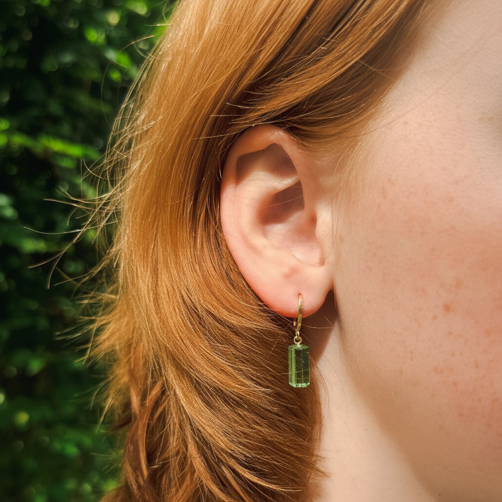 Green Tourmaline - Northern Lights Hoop Earrings - Gold Plated