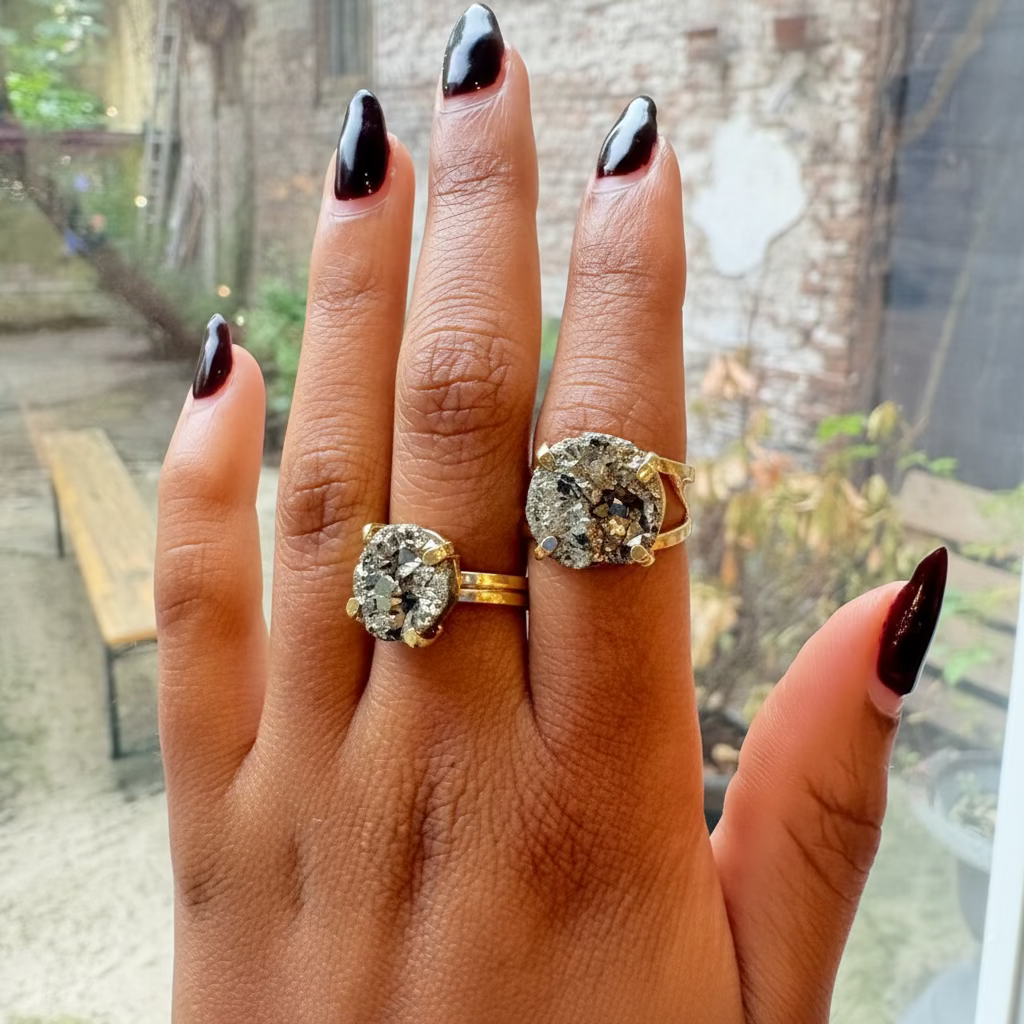 Medium Ruwe Pyriet Ring - Verguld