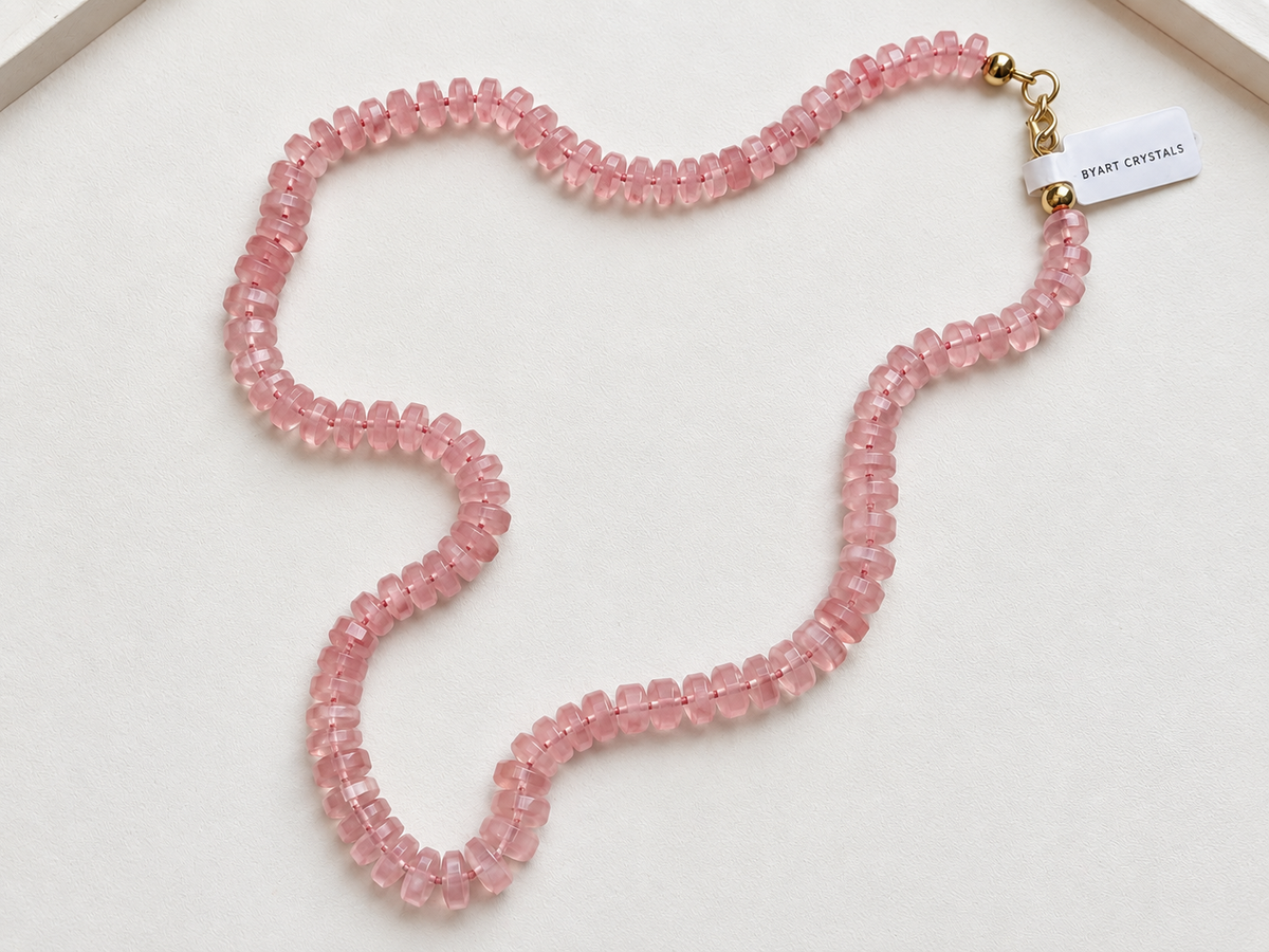 Rose Quartz Beads Necklace Gold Plated Limited Edition