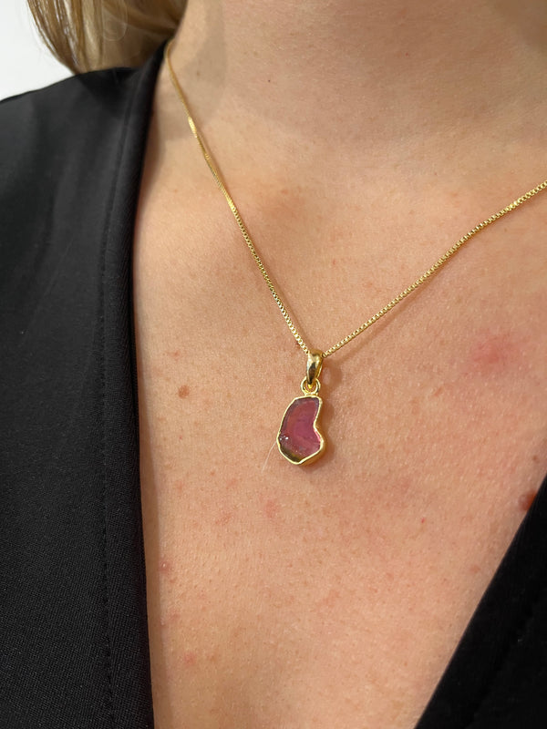 Necklace Watermelon Tourmaline - Gold Plated