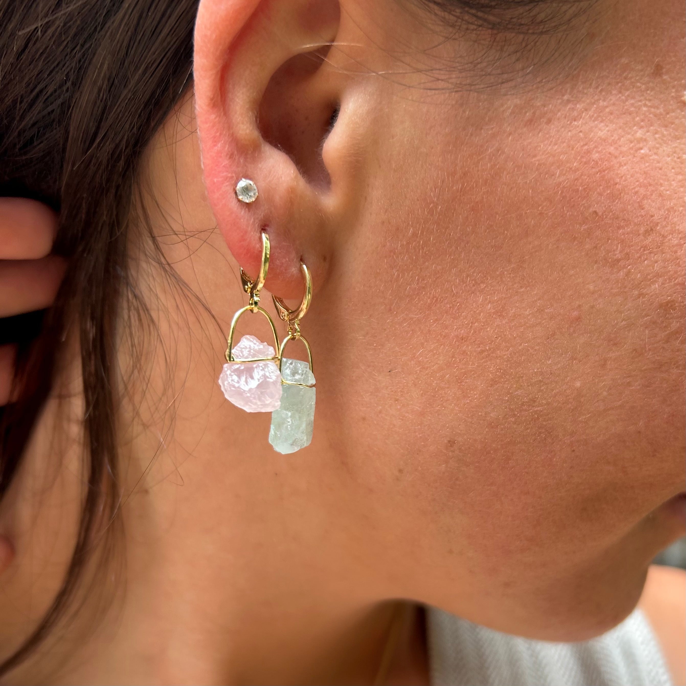 Clear Quartz - Hoops Lollipop - 18K Gold Plated