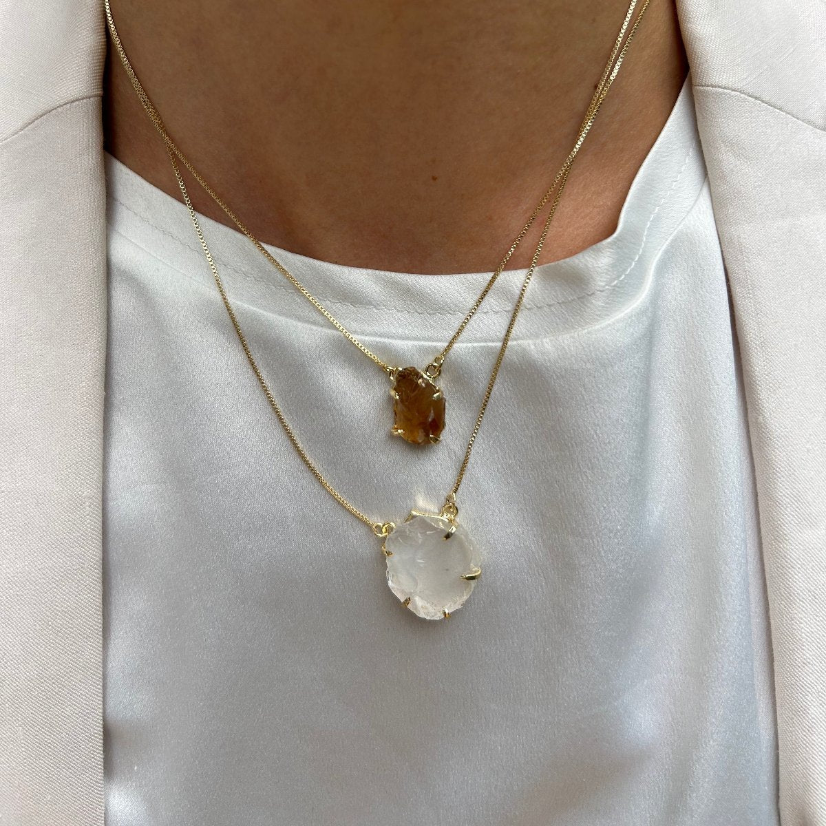 Big Clear Quartz - Lollipop Necklace - Gold Plated