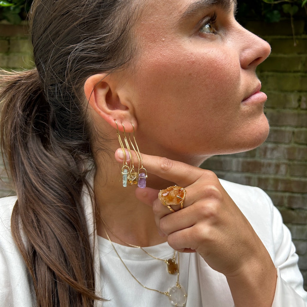 Citrine - Threaded Earrings - 18K Gold Plated