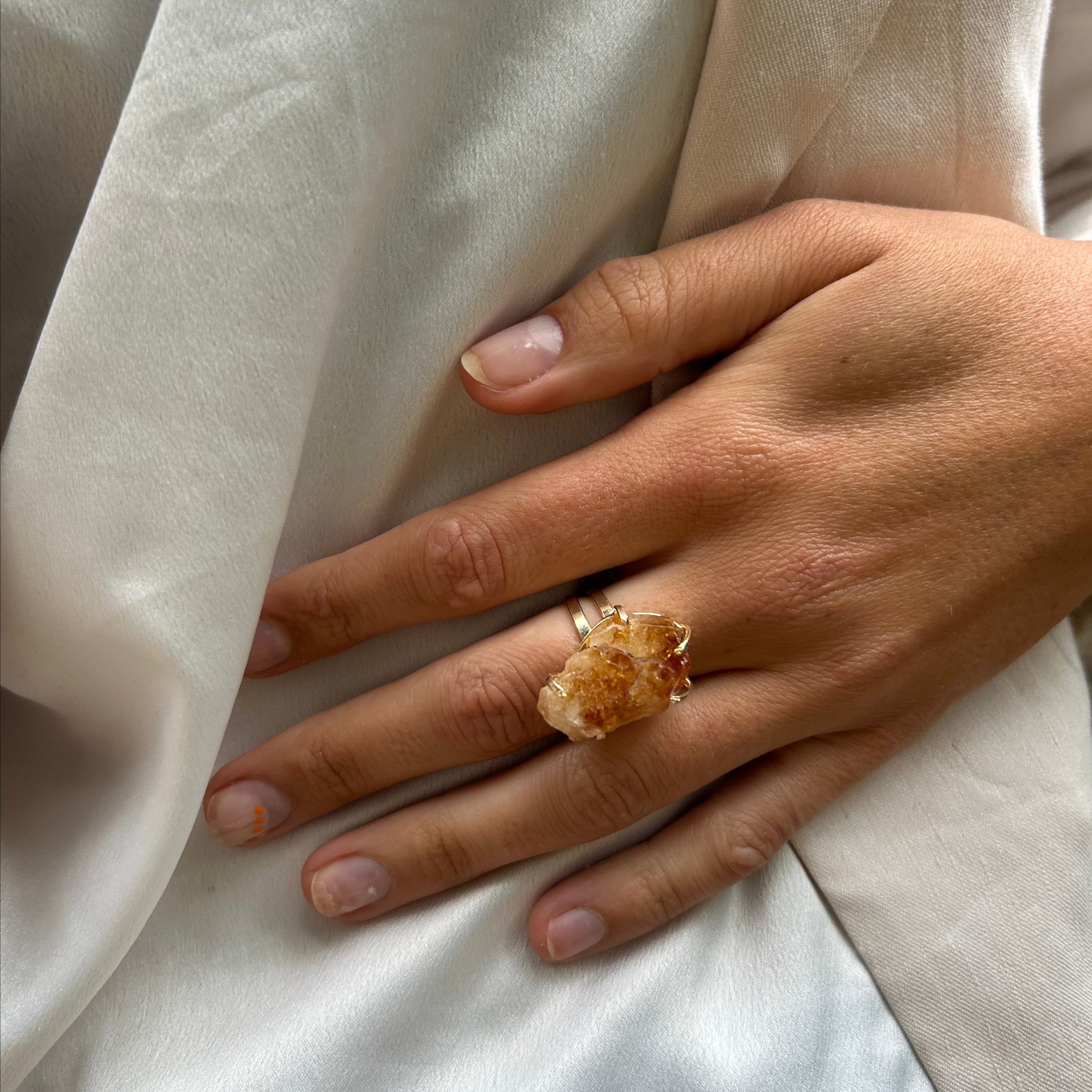 Big Citrine - Lollipop Ring - 18K Gold Plated