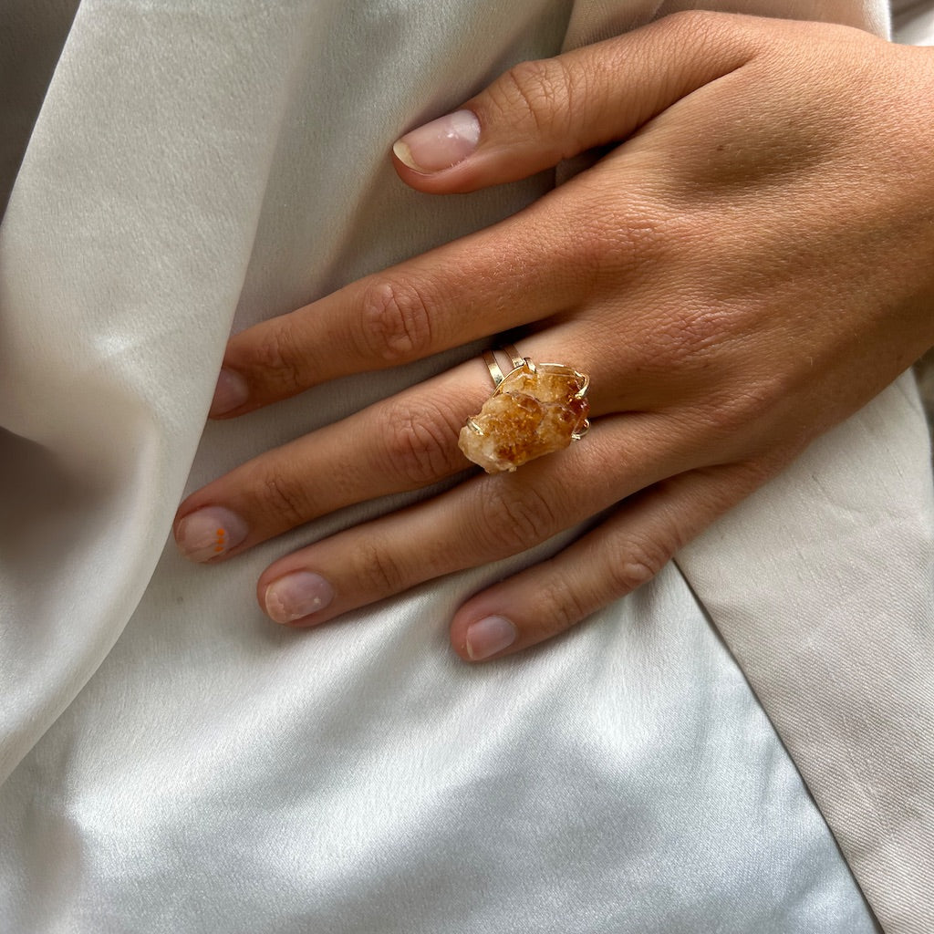 Big Clear Quartz - Lollipop Ring - 18K Gold Plated