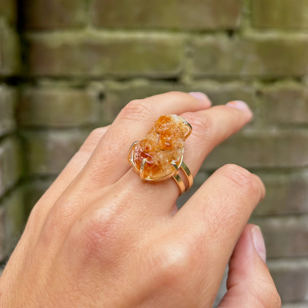 Big Citrine - Lollipop Ring - Gold Plated