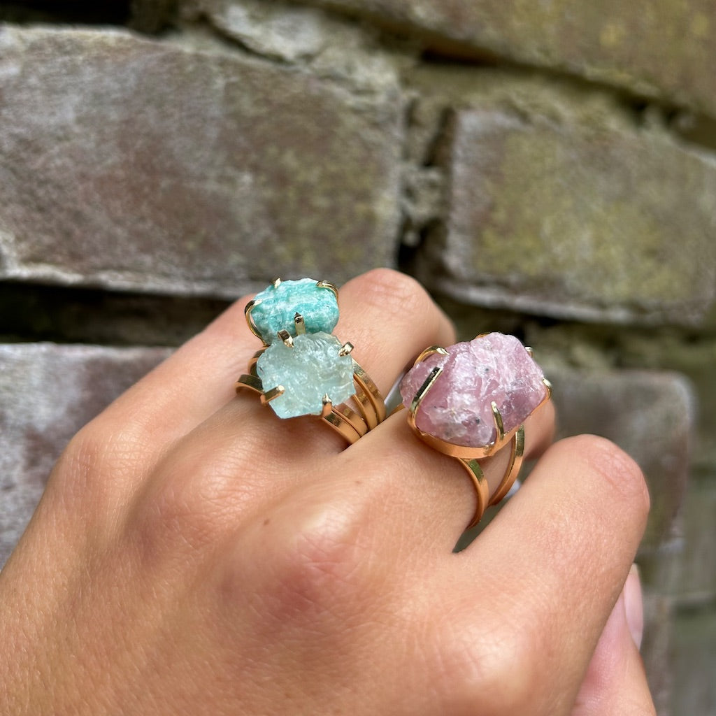 Small Amazonite - Lollipop Ring - 18K Gold Plated