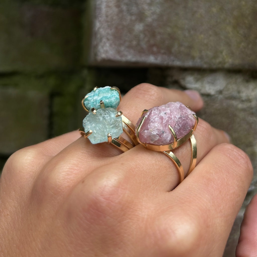 Big Aquamarine - Lollipop Ring - Gold Plated