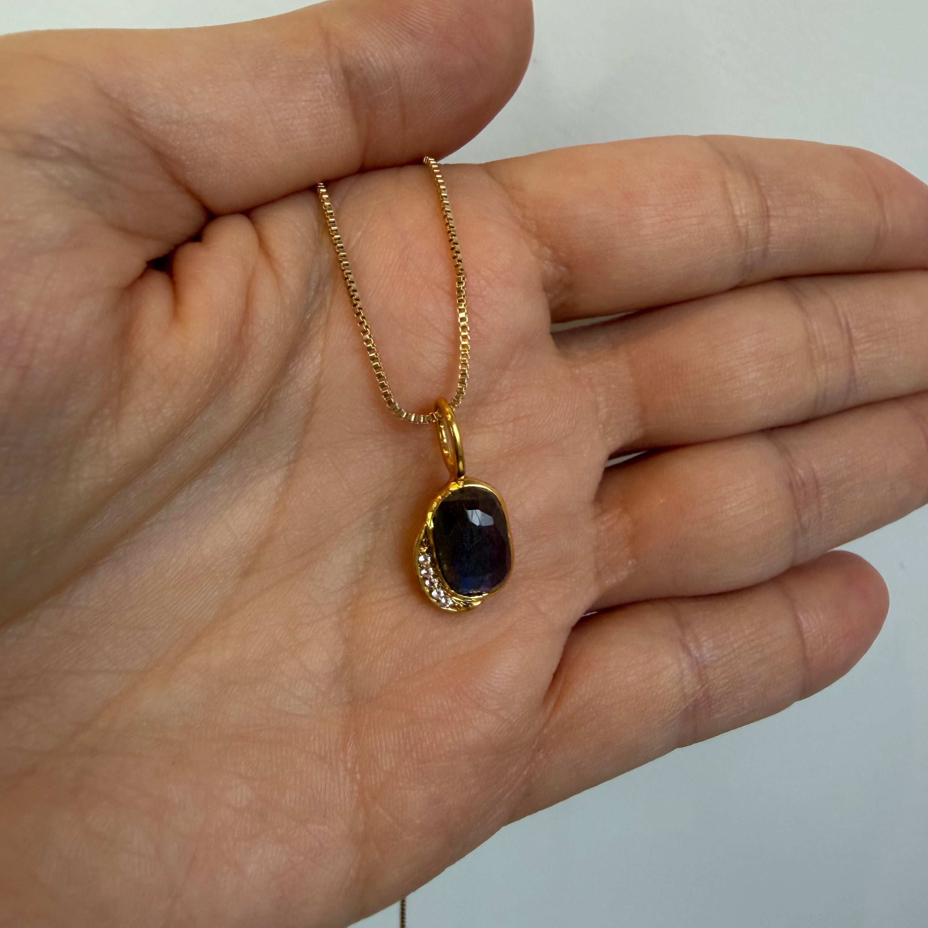 Labradorite & White Topaz - Pendant - Sterling Silver Gold Plated - Mystic Star