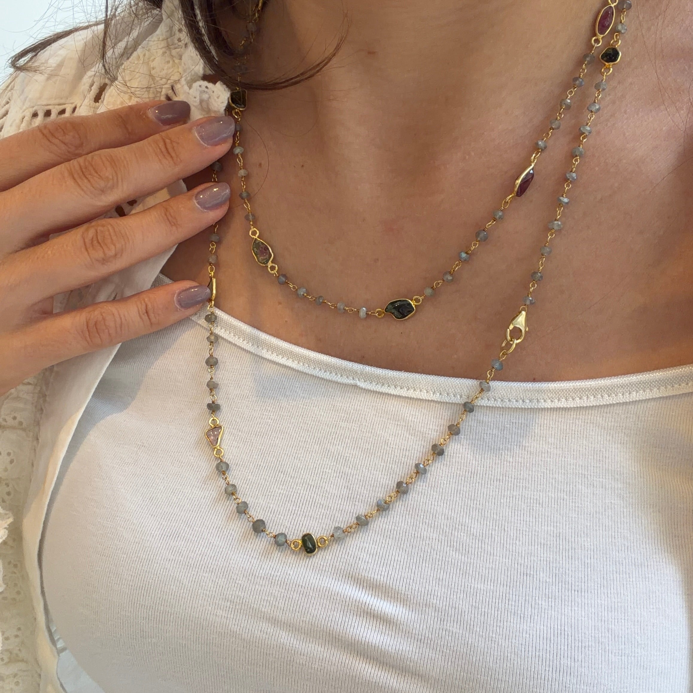 Necklace Labradorite and Tourmalines