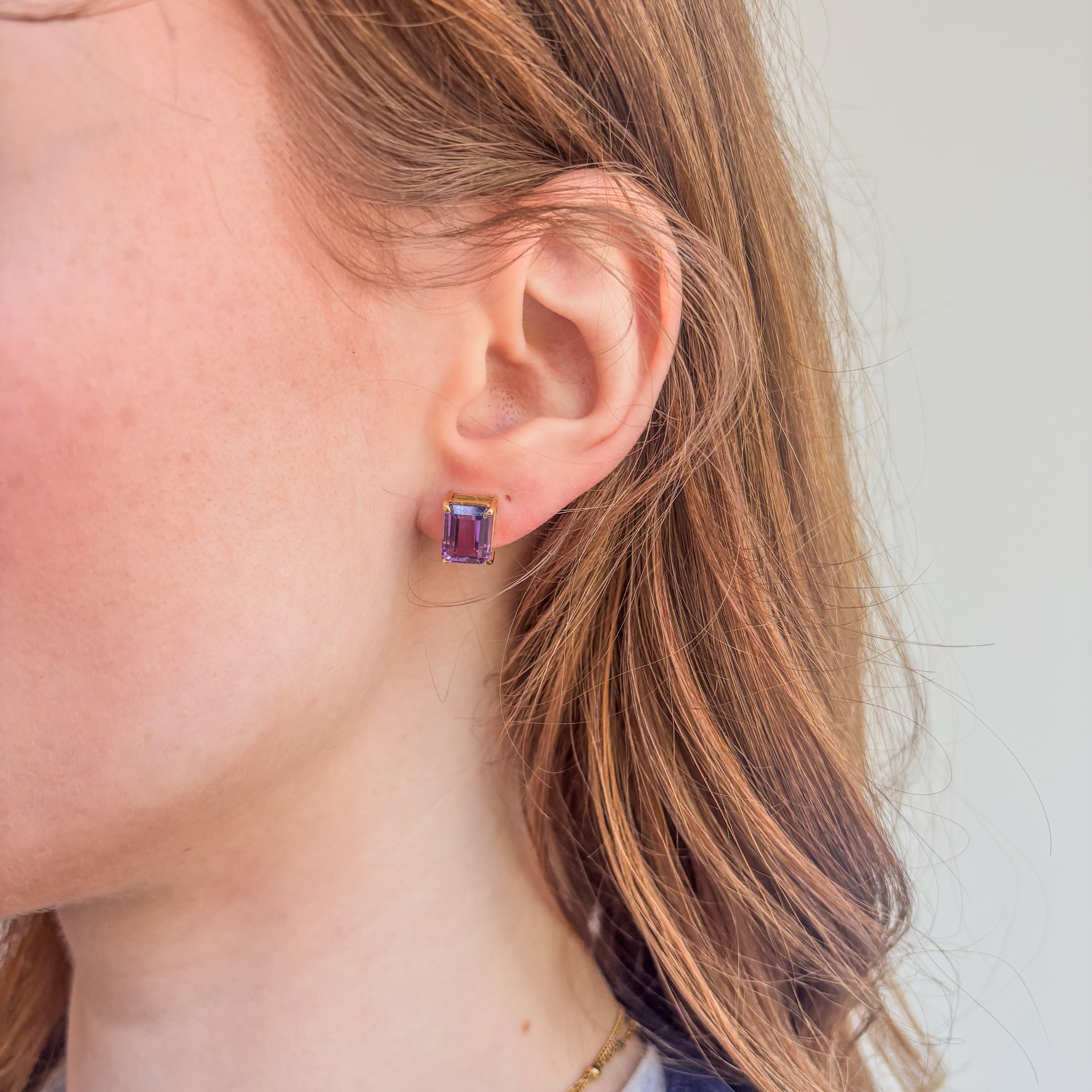 Midnight Galaxy Amethyst Stud Earrings  Gold 18k