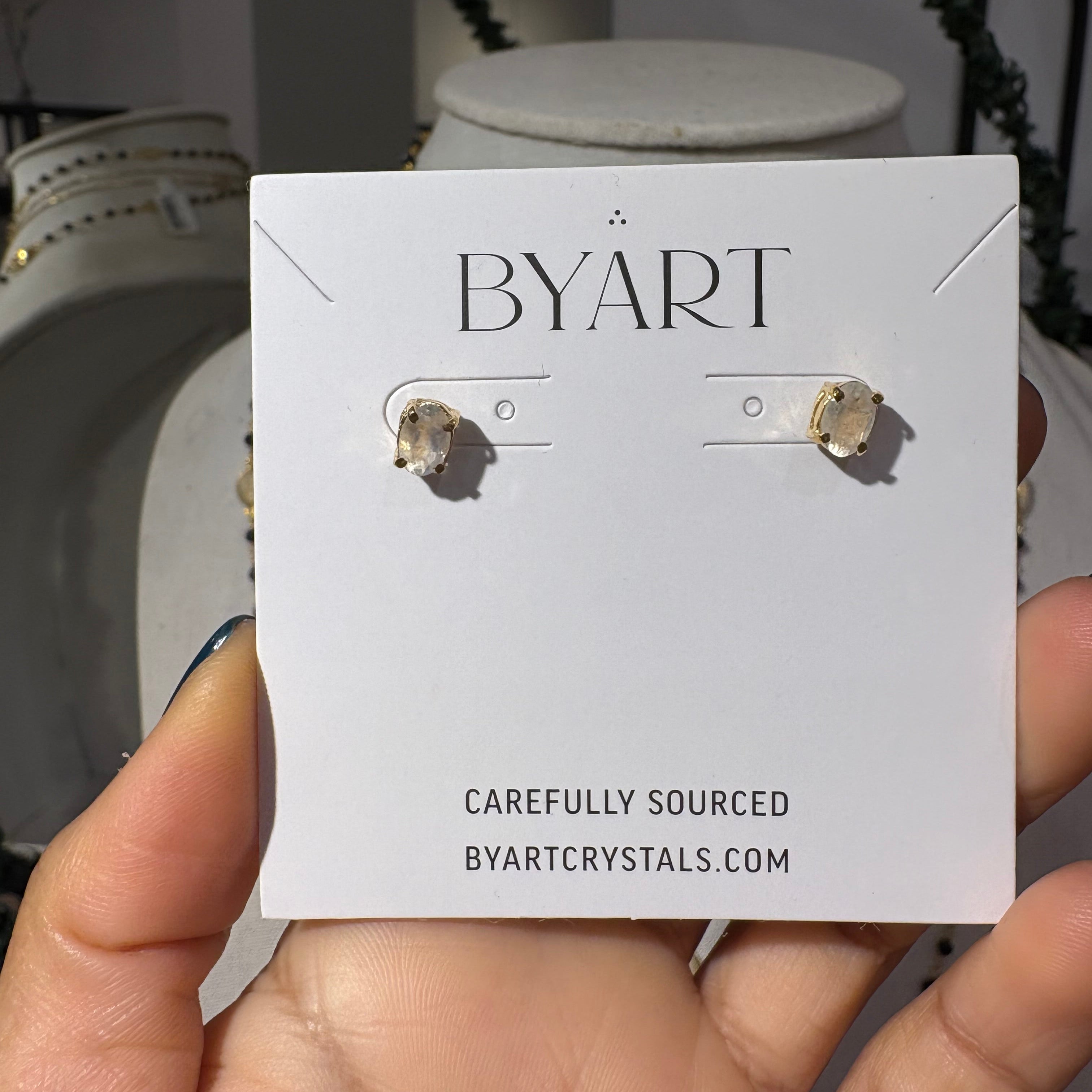 Moonstone Faceted Earrings - Gold Plated