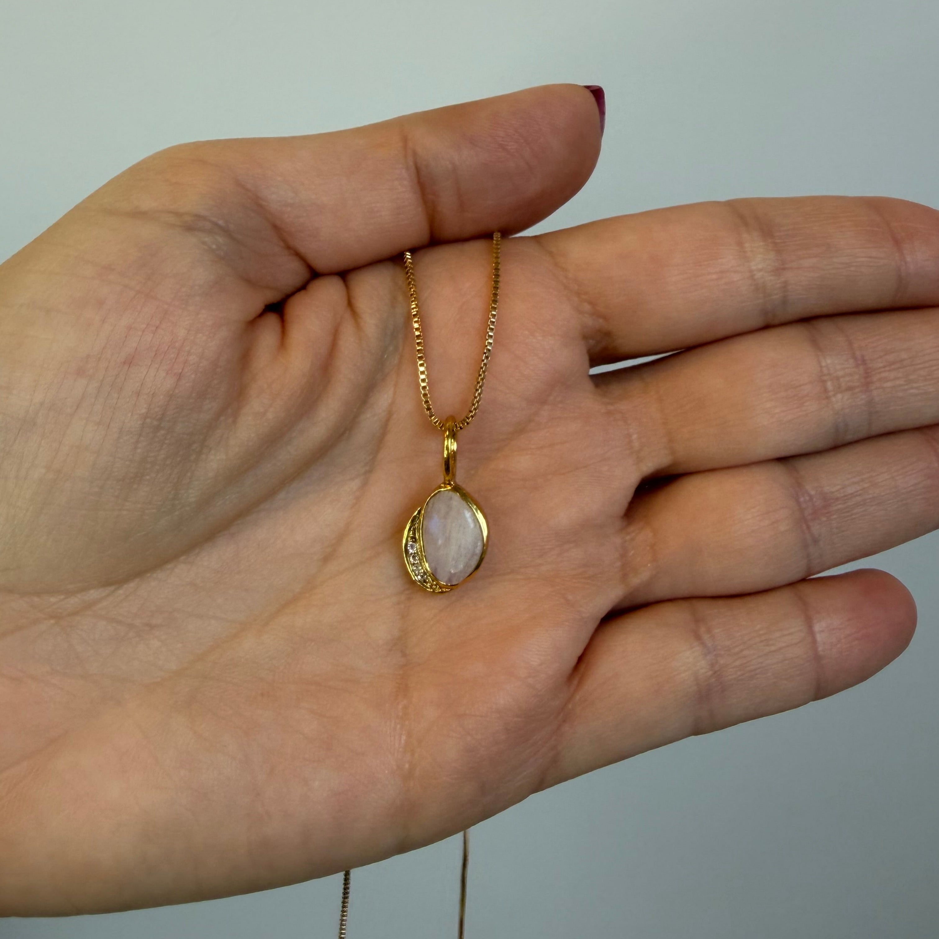 Moonstone & White Topaz - Pendant - Sterling Silver Gold Plated - Mystic Star