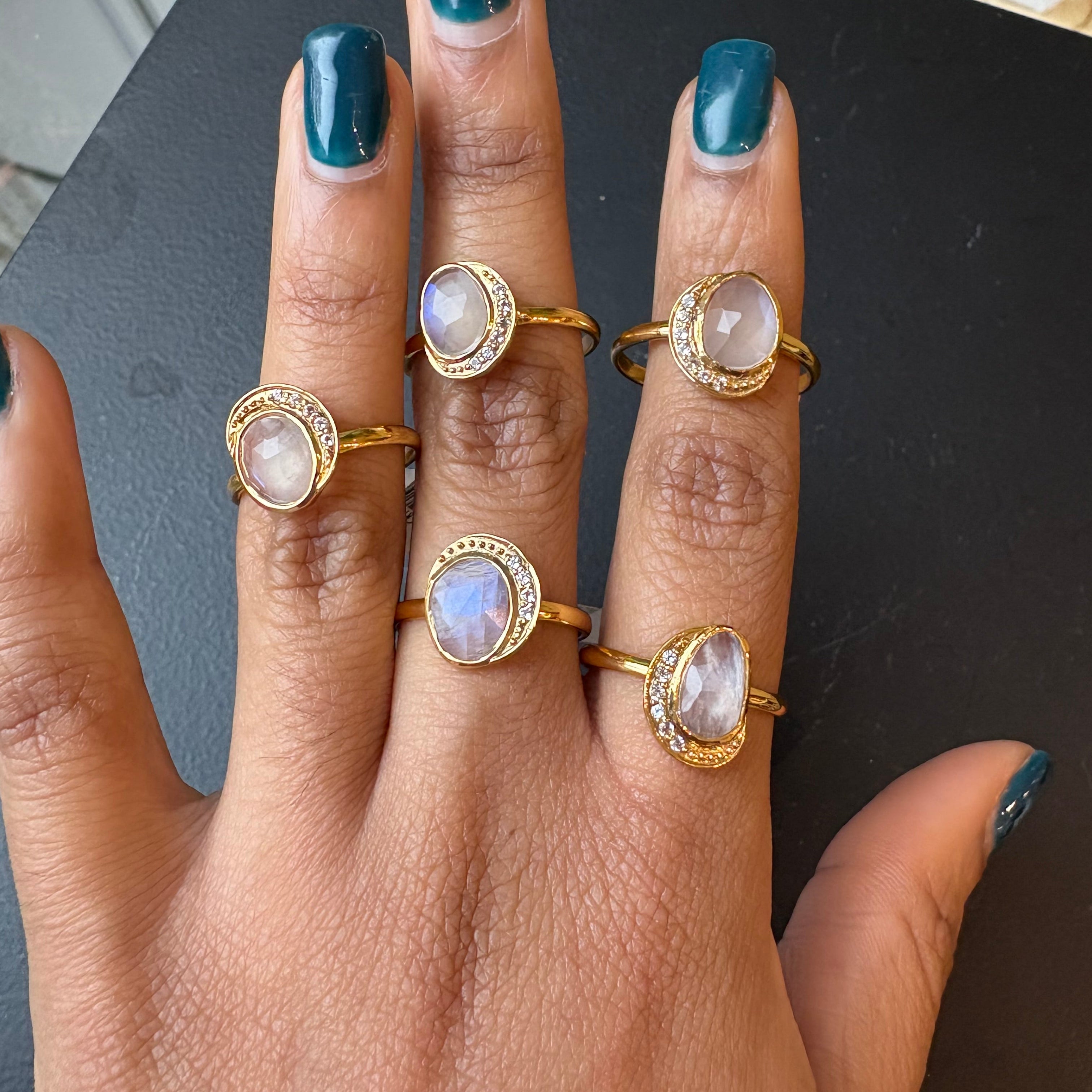 Moonstone and white topaz ring